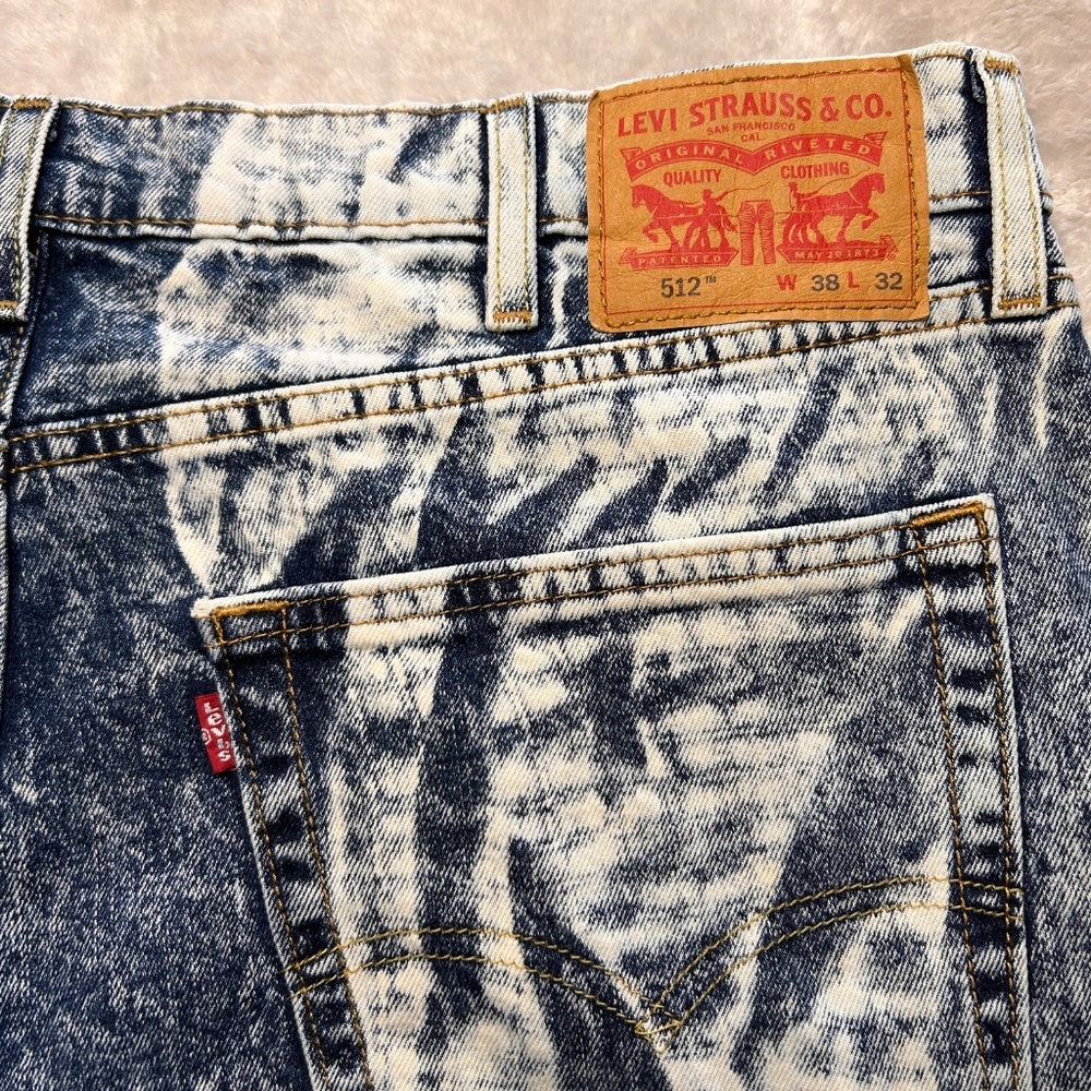 Mens Levis 512 Acid Wash Jeans 39x31 Mid Rise Slim Taper Leg Denim Retro 80s - Picture 10 of 13